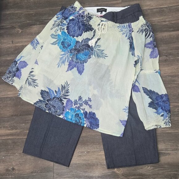 Magazine Floral Embroidered Peasant Top Size L Semi Sheer Boho Blouse - Picture 1 of 10